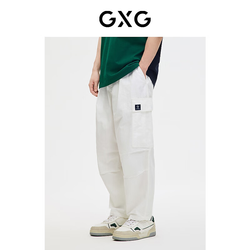 GXG男装  工装裤休闲长裤撞色织唛松紧腰 白色 L
