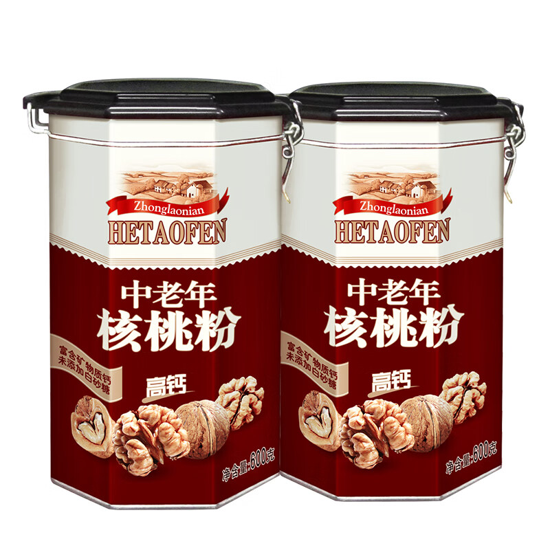 智力中老年高鈣核桃粉600g*2罐即食沖飲谷物營養(yǎng)早餐五谷代餐粉 中老 0g*2罐