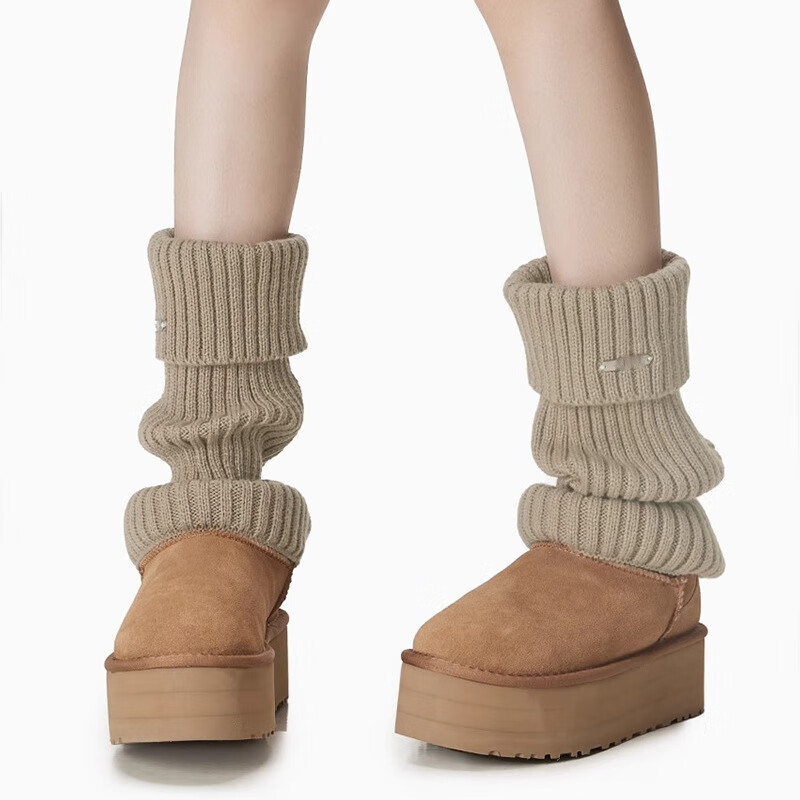【优选好物】针织堆堆袜雪地靴袜套女款秋冬季腿套保暖袜子套袜纯 金属标袜套【黑色】 50cm