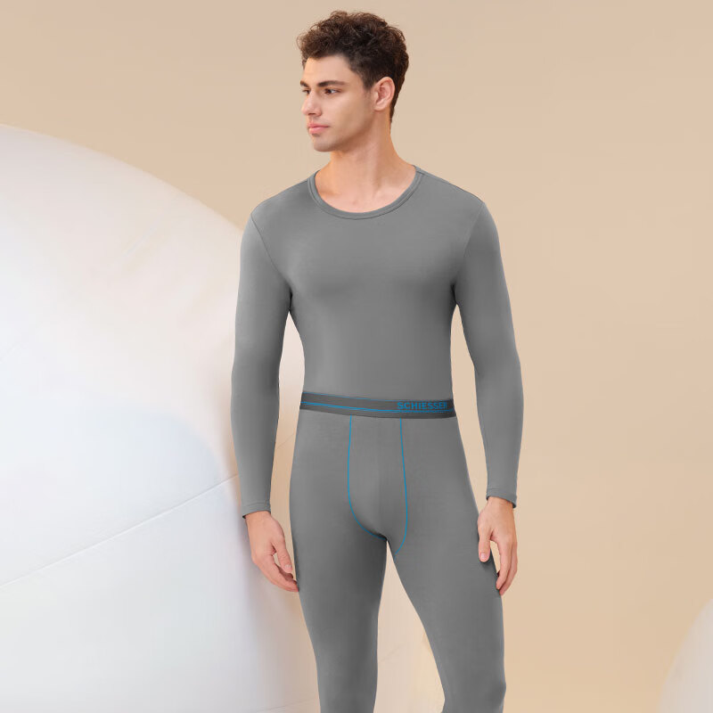 舒雅（Schiesser）男士舒美棉3A抗菌长袖长裤保暖秋衣秋裤套装E5/23918W E5/23923W【圆领】深灰 L 【70-80公斤】