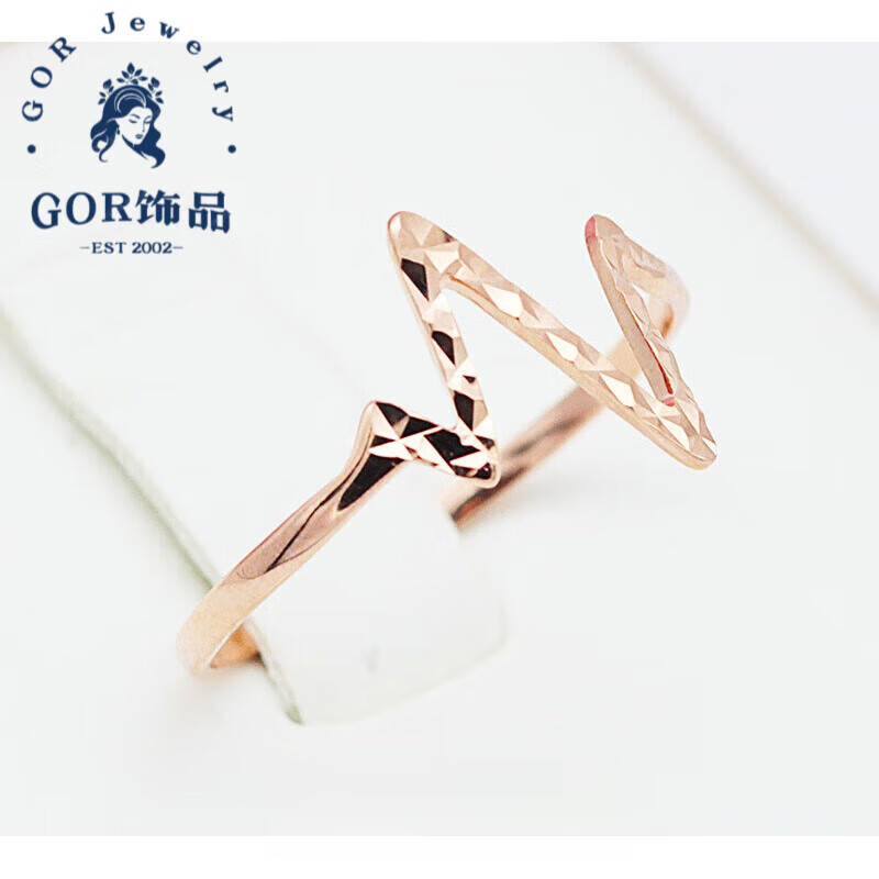 GOR紫金戒指俄罗斯585韩版气质心电图心动玫瑰金戒子14K彩 女士11号