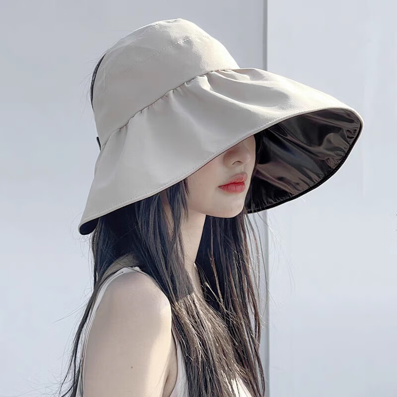 兼彩黑胶防晒帽遮阳帽子女夏季大檐渔夫帽太阳帽防紫外线韩版折叠户外