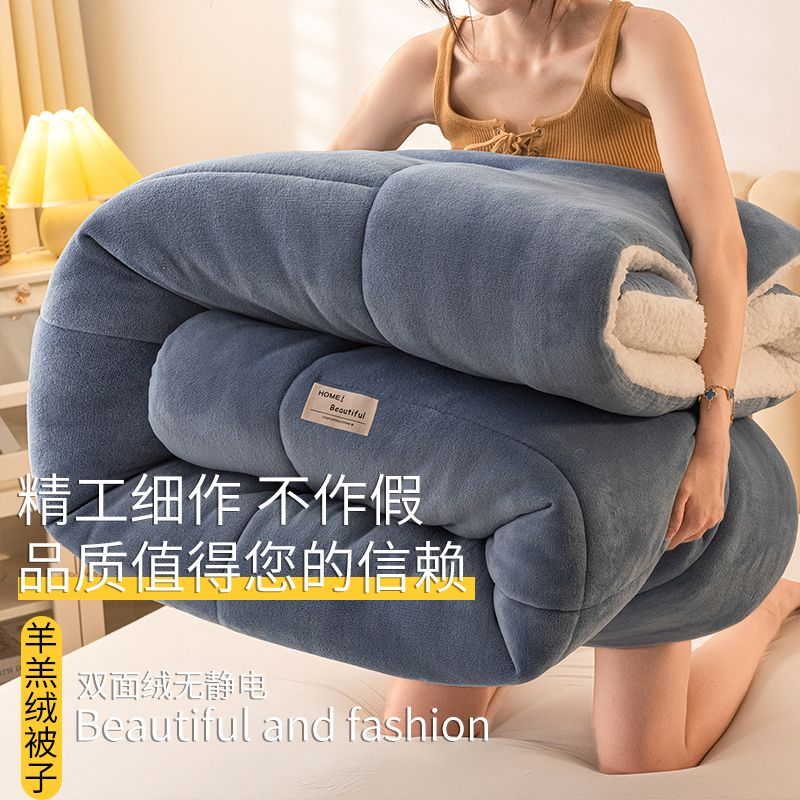 太空棉芯被子 羊羔絨被子冬被棉被加厚保暖冬天宿舍單人學(xué)生冬季 賓利藍(lán)-【雪花絨+羊羔絨】 1.5x2.0米-約5斤
