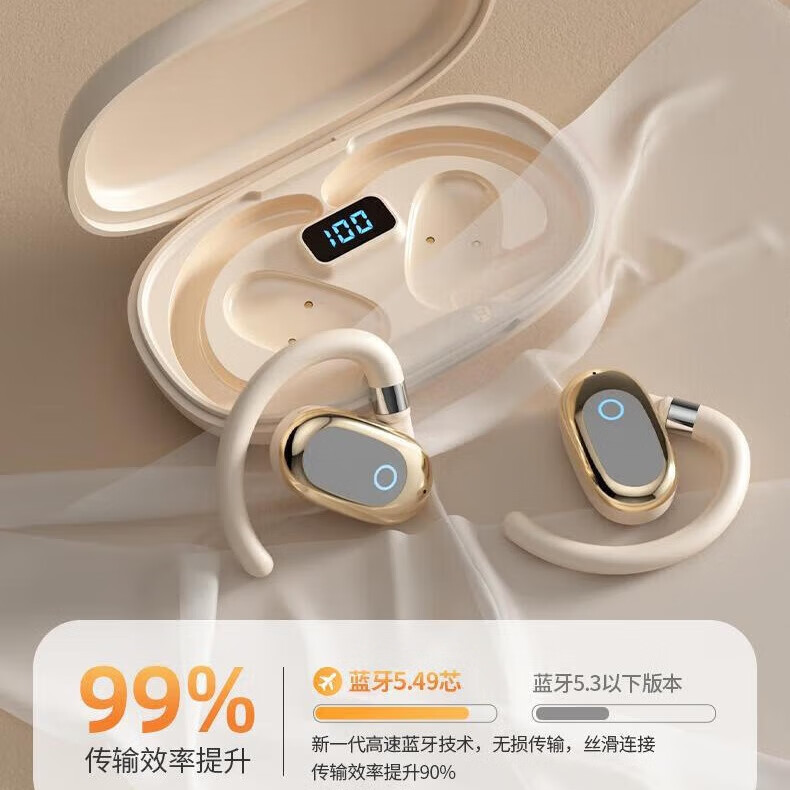 夏新.挂耳式柏林之声无线运动耳机蓝牙5.49通话降噪HIFI音质游戏运动跑步不入耳超长续航耳麦网红款 【元宝银】360度可旋转+数显 bs版本