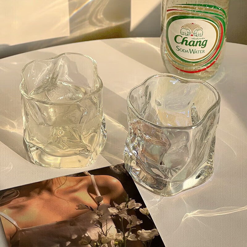米聆玻璃水杯家用INS风水杯加厚威士忌酒杯茶杯果汁牛奶咖啡杯 透明杯1个