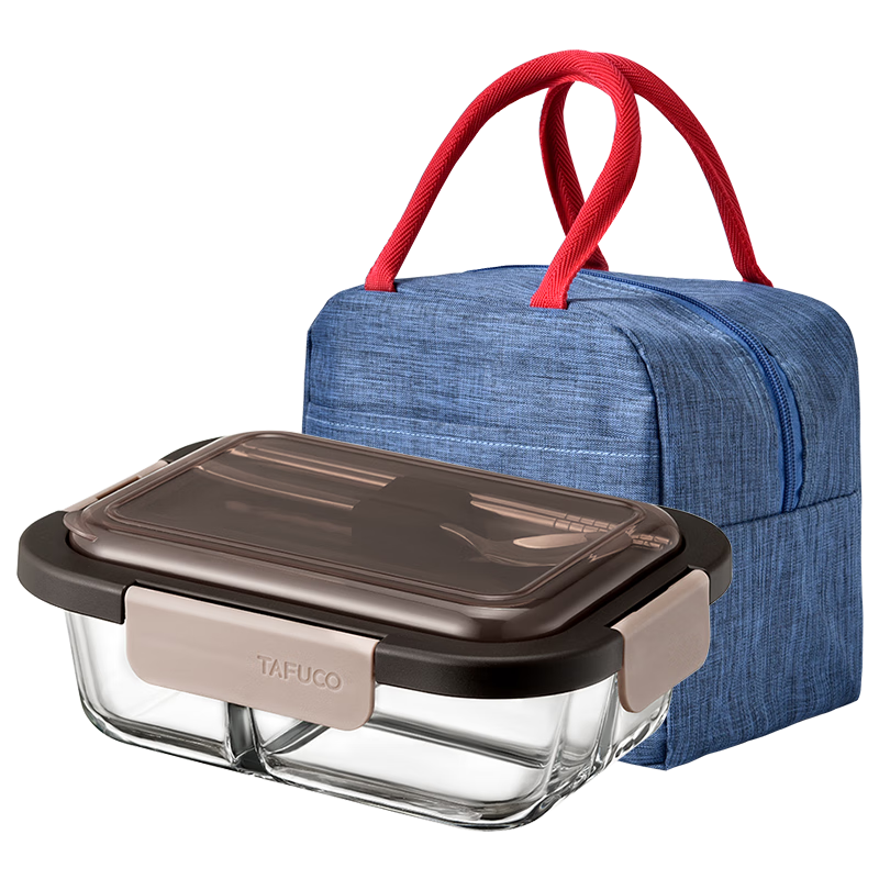 泰福高（TAFUCO）玻璃冰箱保鮮盒三分格高硼硅上班族飯盒微波爐1040ml帶包T7537