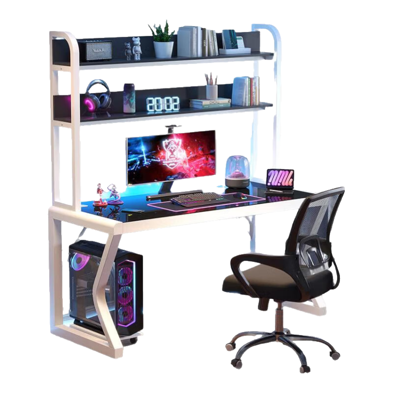 藍(lán)皙電腦桌臺(tái)式家用雙人書(shū)桌書(shū)架置物洞洞板組合一體辦公學(xué)習(xí)電競(jìng)桌子 【單桌必選】黑面+白架 80*50*75cm