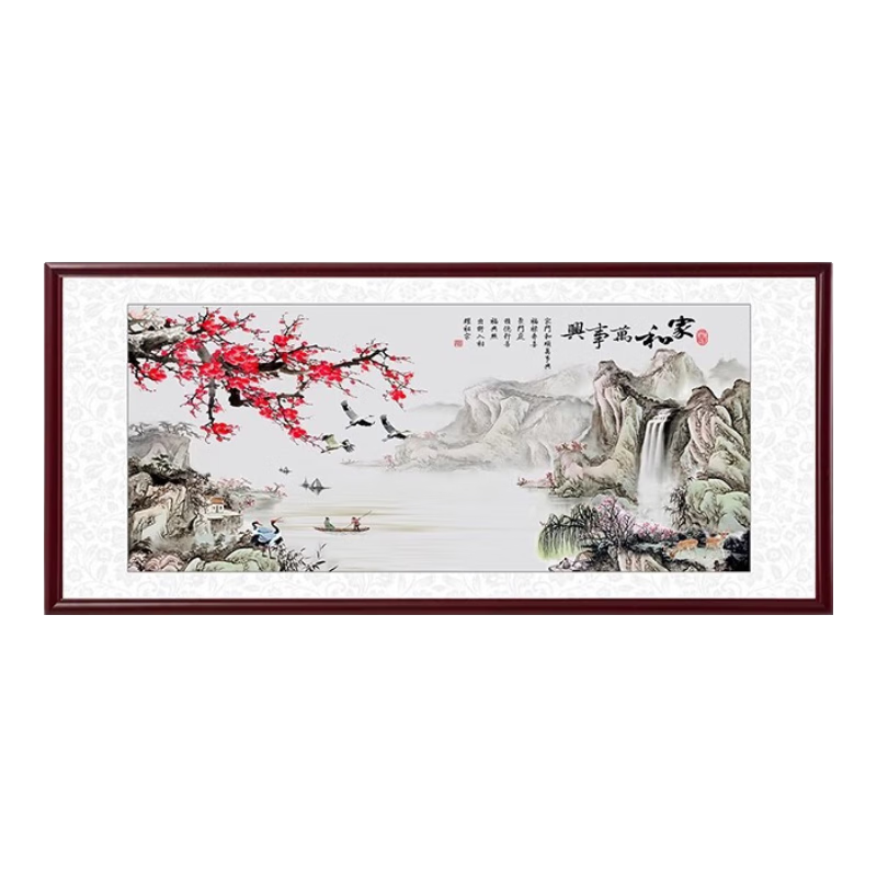順吉祥利牡丹花客廳裝飾畫(huà)花開(kāi)富貴沙發(fā)背景墻壁畫(huà)新中式大氣中堂國畫(huà)掛畫(huà) G3333 180*80(大多數人選擇) 紋理油畫(huà)布實(shí)木紅木框