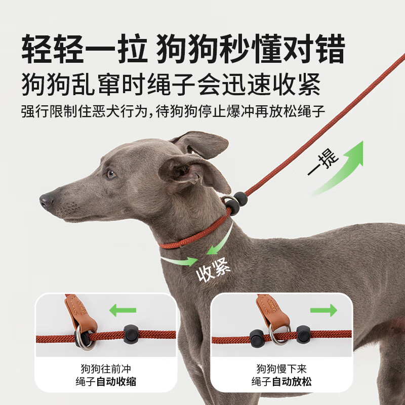 HIDREAM皮革手柄牵引绳大型犬防爆冲加粗攀岩级P链赛级训练宠物遛狗绳 赛级加粗绳松石绿[180cm] 40kg内通用