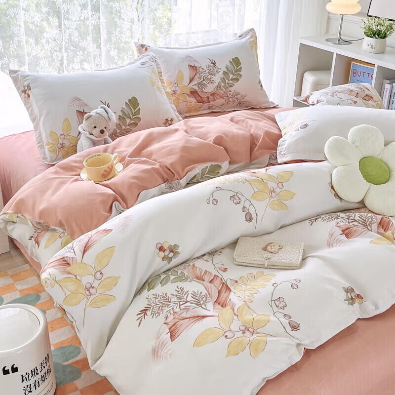 软贝磨毛四件套 透气亲肤印花卡通简约田园风被套床单款 铃兰 2.0m床单款四件套(被套200*230cm