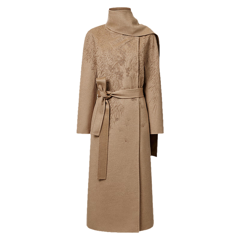 VGRASS【金陵家宴】奢柔骆驼绒桑蚕丝大衣25年春季新款长款外套女 琥珀棕色 S