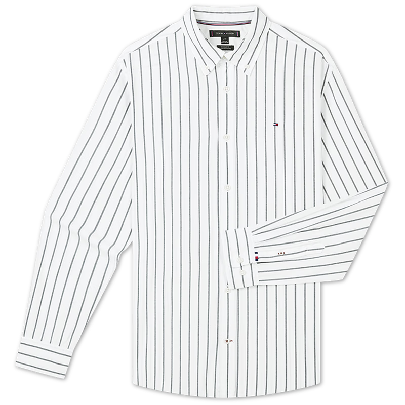 Tommy Hilfiger【休閑純棉】春夏季男女情侶款商務(wù)正裝通勤條紋純色長(zhǎng)袖襯衫外套