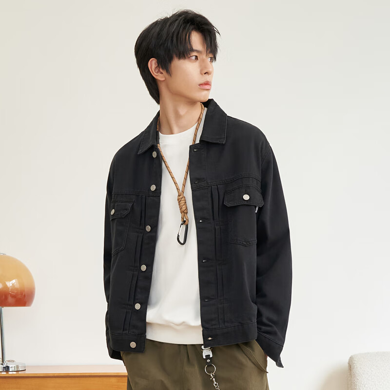 gxgjeans男装春季翻领牛仔夹克外套 1978系列 黑色 L (175)