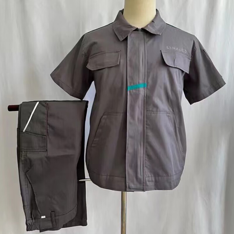 汀晨吉利領(lǐng)克4S店工作服 汽修服套裝男長(zhǎng)袖春秋款車(chē)間售后維修服汽修 短袖套裝帶標(biāo)【綠配色】 2XL