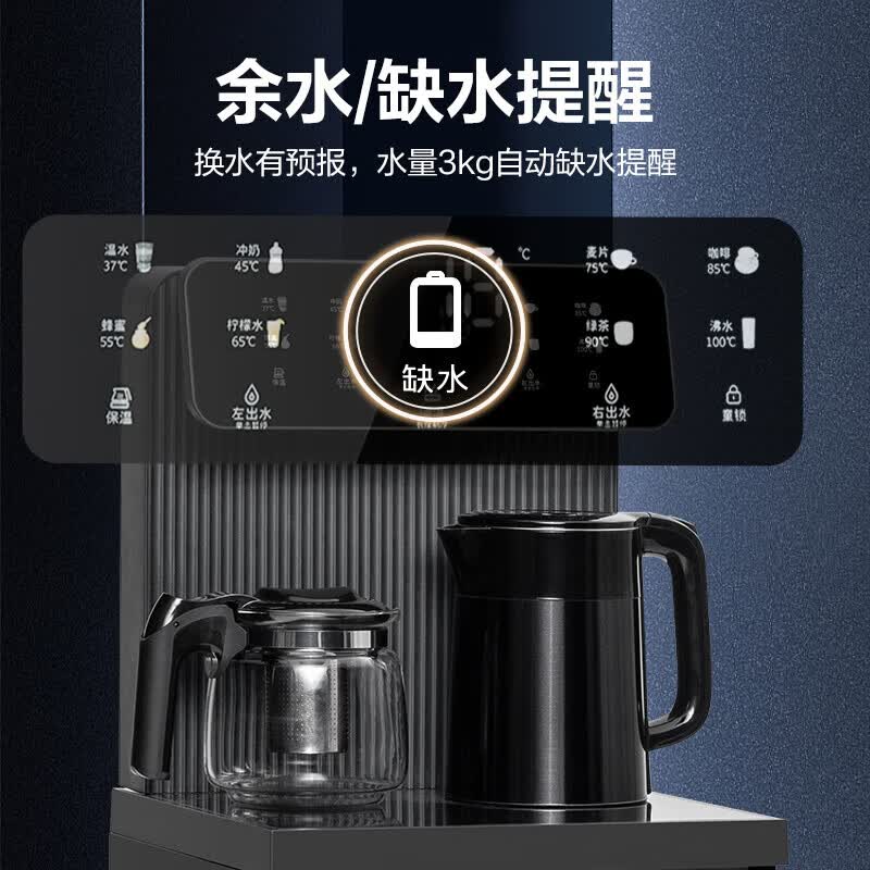 松下(Panasonic)茶吧机家用客厅高端智能大屏双出水口自动上下水控温余水提醒立式下置式饮水机 制热型 (深灰色)