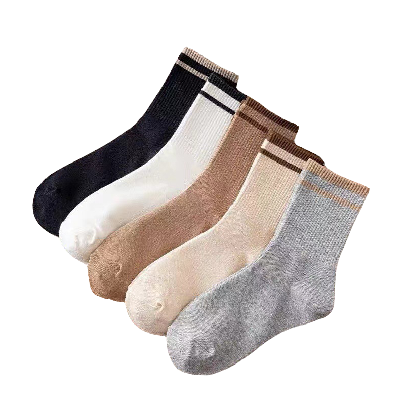 米大爷【精选好物】5双袜子女秋季中筒袜薄款透气休闲百搭纯色条纹款潮 纯色单杠款中筒袜 5双 均码 (36-40码)