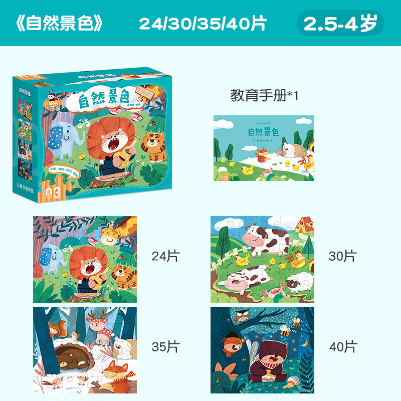 青葫芦 圣诞节礼盒儿童拼图3-6岁进阶益智玩具7-10岁男女孩生日礼物 【全3套】3阶：生活场景认知+建筑工地+自然景色