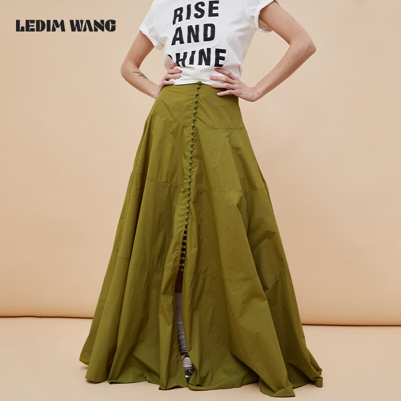 LEDIM WANG法式復(fù)古高腰半身裙女蛋糕裙齊地大擺裙綠色高級感傘裙設(shè)計師原創(chuàng) 綠色（現(xiàn)貨） M 身高165-170，體重105-115斤