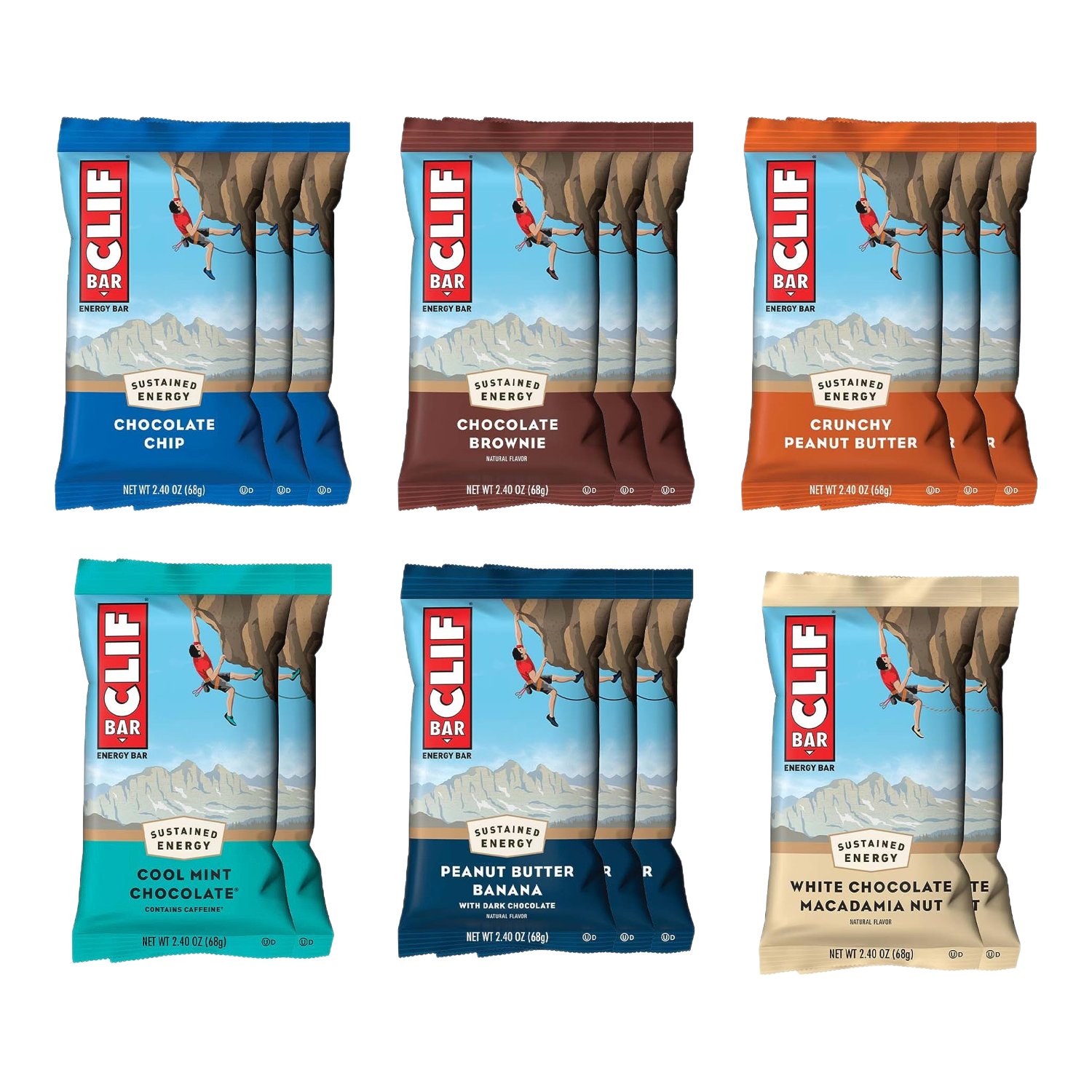 Clif Bar 進(jìn)口谷物堅(jiān)果巧克力能量棒戶外越野多種口味 68g*16條