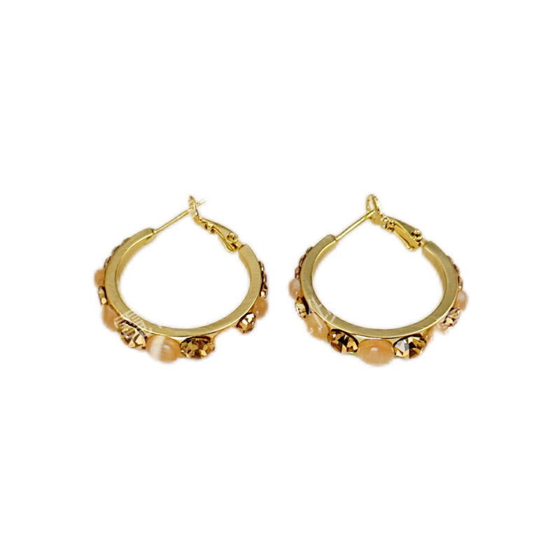 SNQP圆脸大脸适合耳环咖色水钻耳圈s925银针耳环新款潮韩 925银针直径4cm