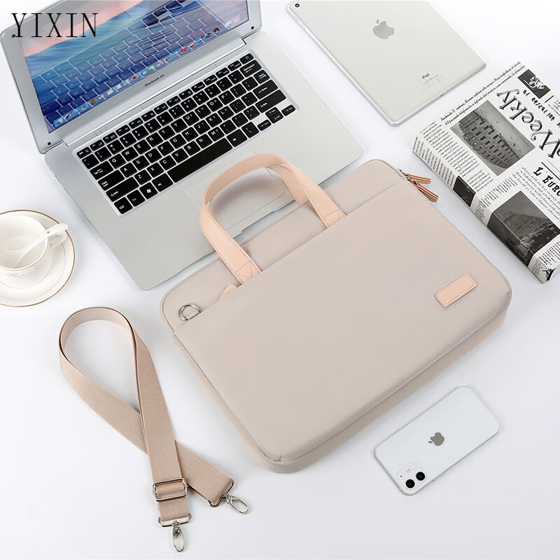 苹果电脑包苹果MacBook Pro/Air13.3/14英寸笔记本电脑包男女单肩 卡其配粉 防震气囊 13.3英寸