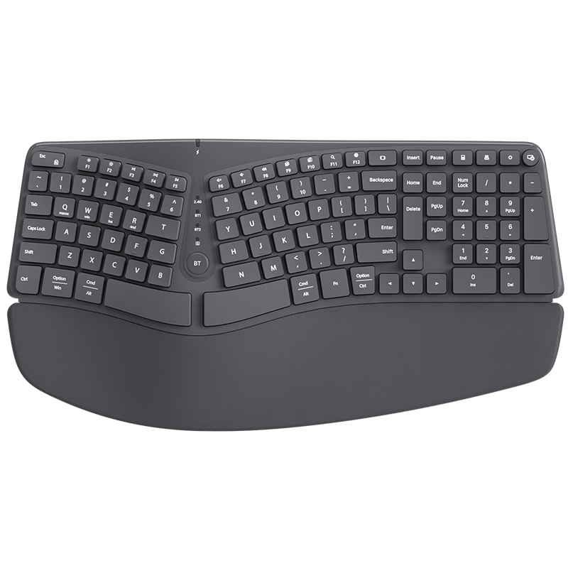 B.O.W航世 K308DL人體工學(xué)三模有線無(wú)線藍(lán)牙充電鍵盤(pán) 筆記本ipad平板電腦通用靜音護(hù)腕手托鍵盤(pán) 太空灰