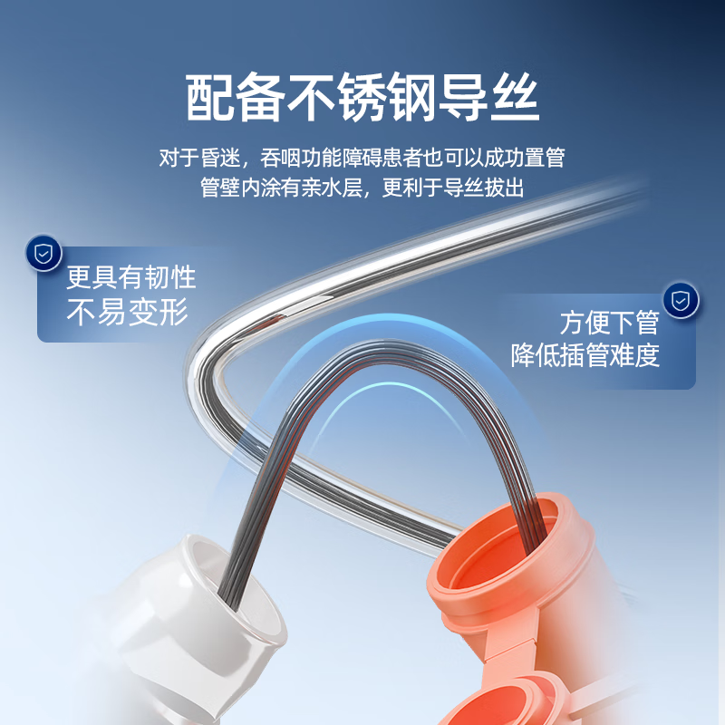 【京仓发货】医用鼻胃管鼻饲管三个月长期硅胶导丝一次性经鼻 F16带导丝款【留置更久选这款】+固定贴+喂食器