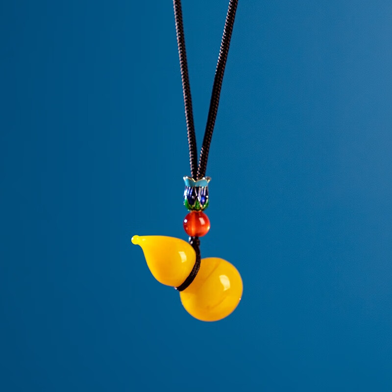 博山琉璃葫芦淄博吊坠 淄博琉璃鸡油黄葫芦项链博山手工百财白菜 鸡油
