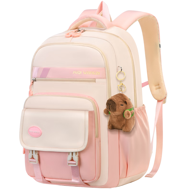 智多宝初中生书包女生高中学生超大容量背包女小学生3-6年级轻便双肩包 中号粉色(送挂饰+手表+套尺)