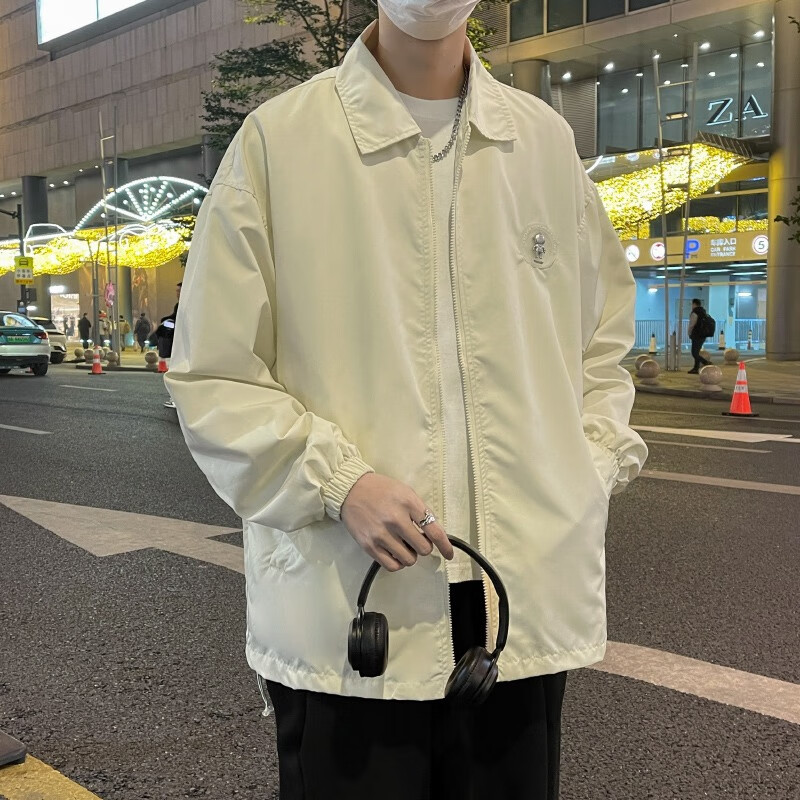 擎感美式春季簡約男女原宿風(fēng)翻領(lǐng)夾克oversize港風(fēng)休閑情侶百搭外套潮 杏色 S