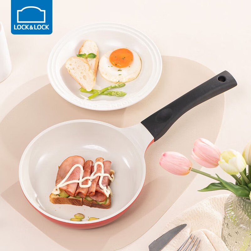 乐扣乐扣（LOCK&LOCK） 陶瓷平底锅不粘锅煎锅炫彩煎饼锅明火电磁炉通用 28cm红色【升级款】