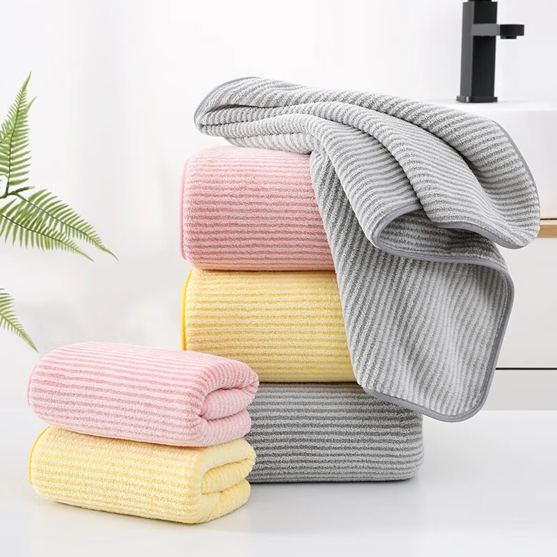 斜月三星（XIEYUESANXING） 斜月三星 珊瑚绒毛巾浴巾套装组合三件套 柔软舒适 灰色横条珊瑚绒【2毛巾+1浴巾】