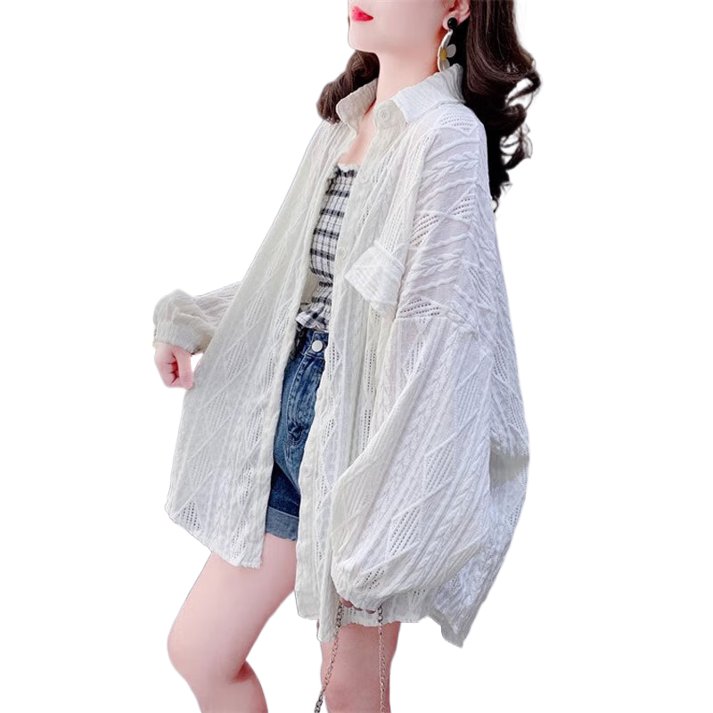 皮爾卡丹（pierre cardin）春季中長款防曬衣薄款襯衫女春秋裝寬松韓版小個(gè)子開衫外套上衣 白色【優(yōu)質(zhì)版】 M :適合80-115斤