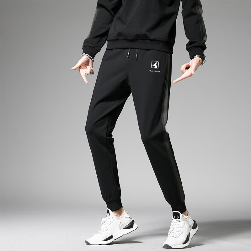 黑鲸运动裤男春秋薄款束脚裤潮牌裤子卫裤 黑色 2XL
