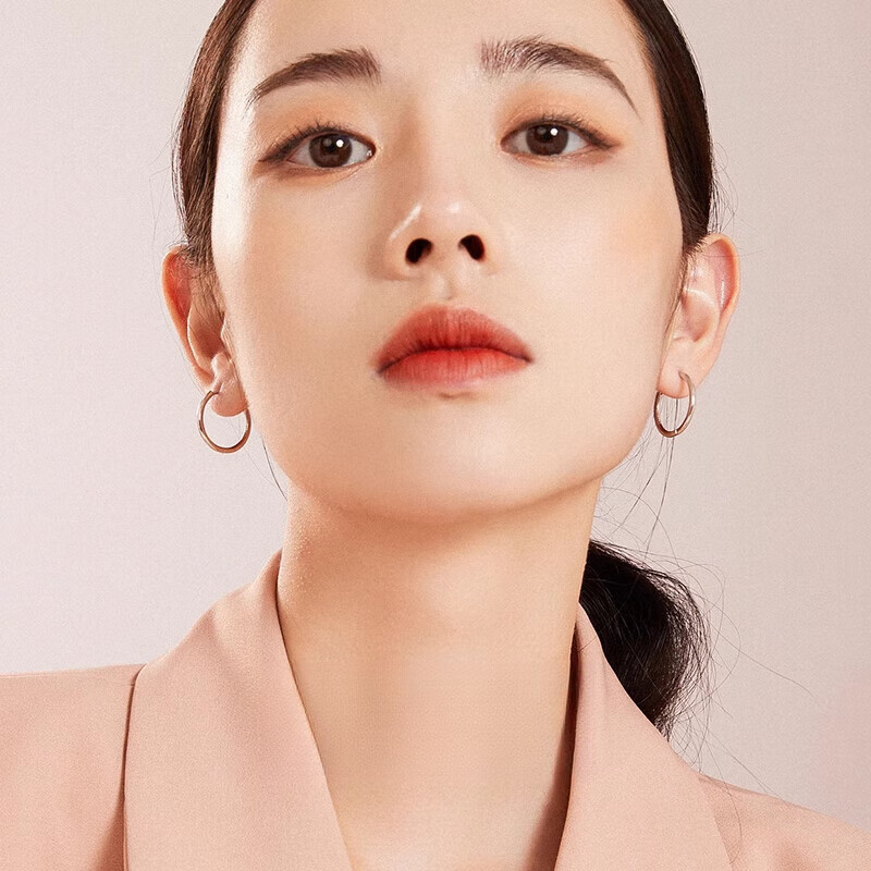 DL 1998胖东来同款18k玫瑰金色耳环素圈银女耳圈耳钉圈圈圆圈耳扣2025新 玫瑰金色2.5cm一对