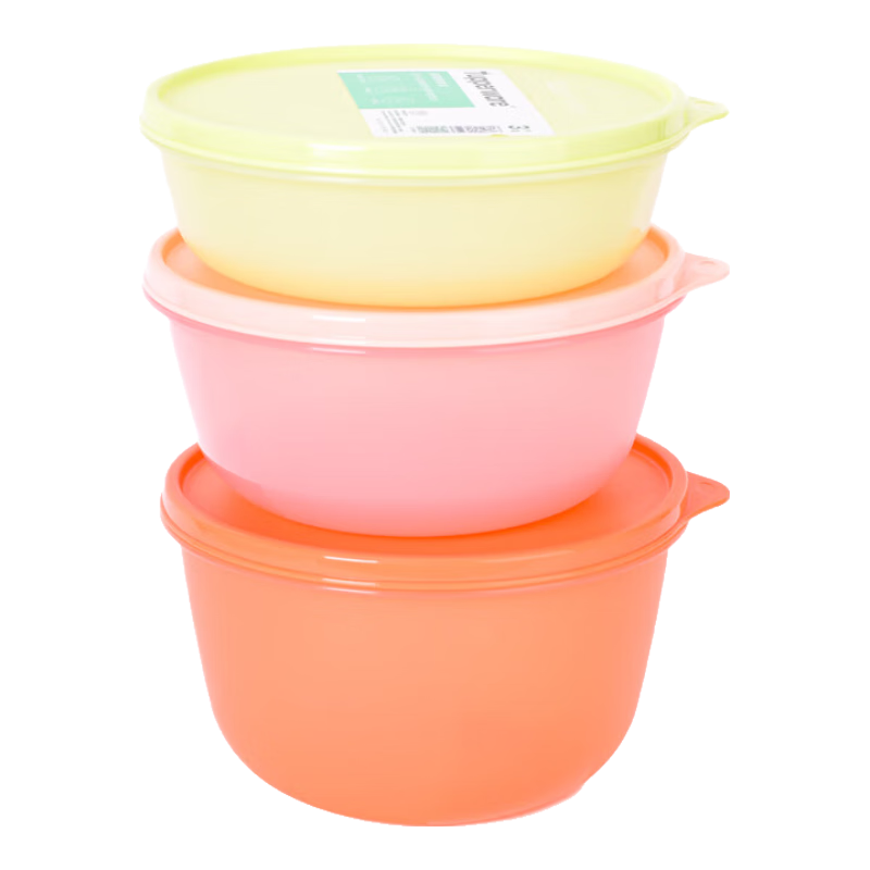 特百惠（Tupperware） 保鮮圓碗密封冷藏保鮮盒 塑料沙拉碗大容量?jī)?chǔ)藏收納盒 三件套2024