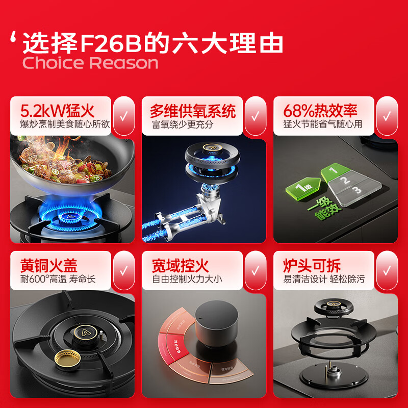澳柯玛(AUCMA) 燃气灶双灶家用煤气灶天然气液化气5.2kW猛火灶具 台式嵌入式两用 一级能效 灶具 天/铜火盖5.2磨砂猛火26BD