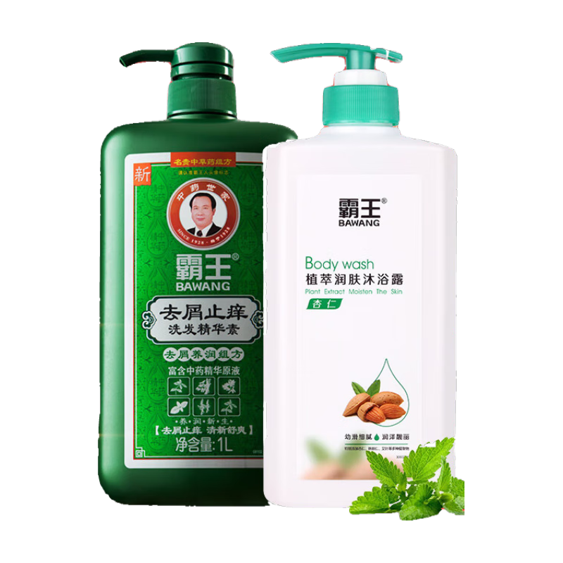 霸王去屑洗發(fā)水清爽洗發(fā)液清潔護(hù)發(fā)洗發(fā)露套裝男女士1L大瓶家庭裝 去屑舒爽1L+植萃養(yǎng)膚沐浴露600ml