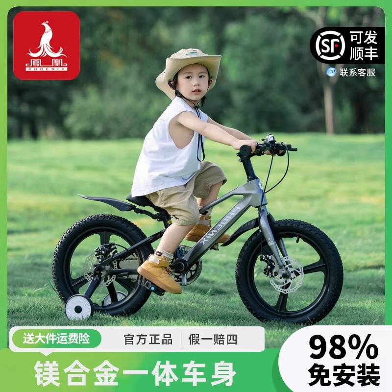 鳳凰鳳凰兒童自行車單車2-3-4-6-9-10歲男孩童車女孩小孩鎂合金腳踏車 【騎士銀】一體輪 98%裝 16寸