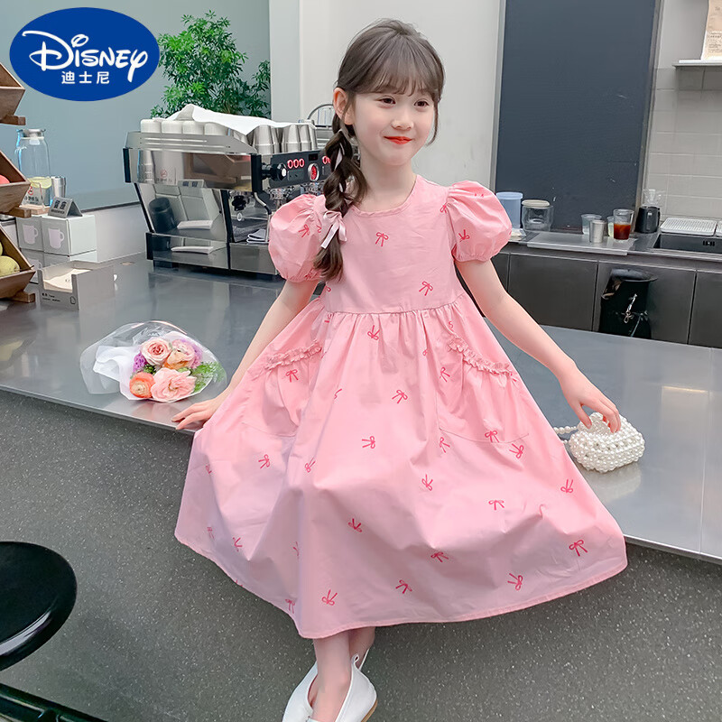 迪士尼（Disney）女童連衣裙夏裝2025新款洋氣兒童夏季公主裙女孩夏款網(wǎng)紅棉布裙子 粉色連衣裙 【夏季女童甜美裙子 170 cm