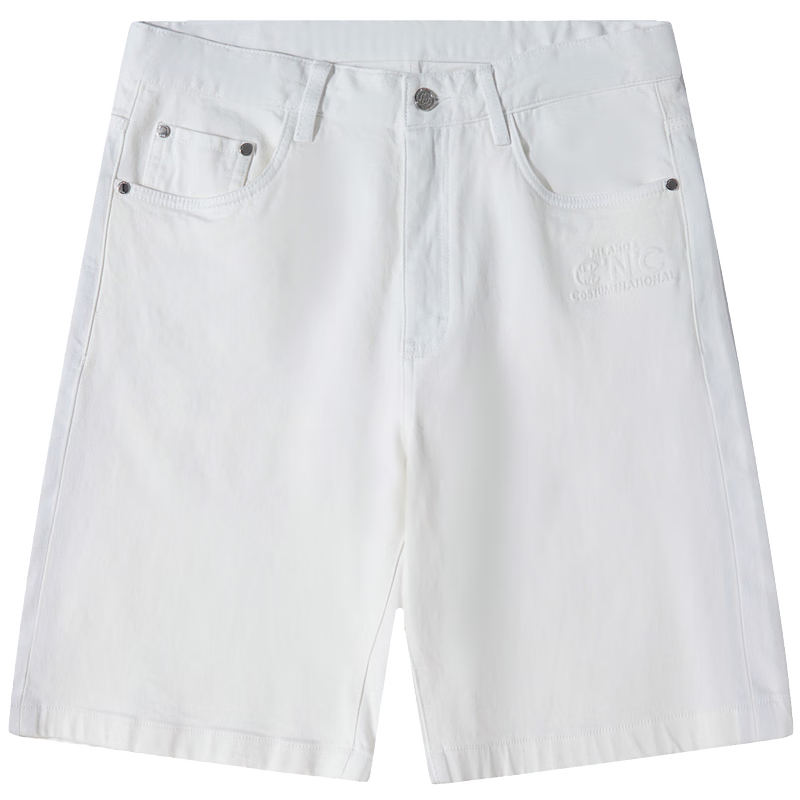 C’N’C【奢侈品衣服】早春新款直筒休閑牛仔短褲男品牌壓花logo褲子 白色 32 (170/82A)