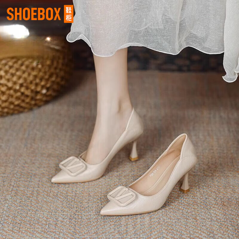 鞋柜品牌特价捡漏软皮法式气质高跟鞋细跟2025春夏新款不磨脚单鞋女 黑色 7cm 37