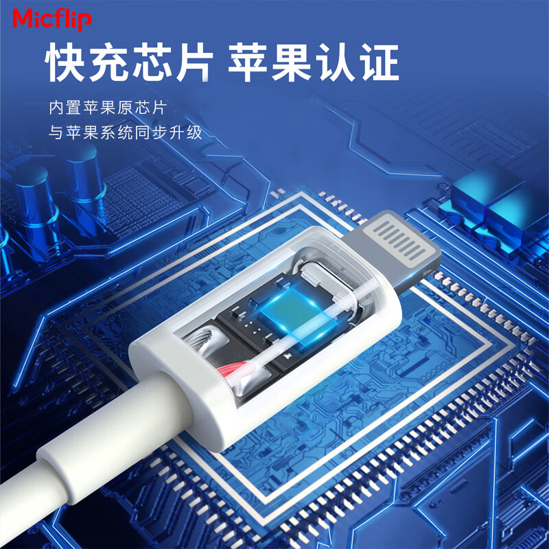 美格浦Micflip适用苹果MFi认证快充充电线lightnin苹果16数据线type-c通用iPhone15/17/14ProMax平板手机 USB-L【苹果认证+8-14系列】2米加长版
