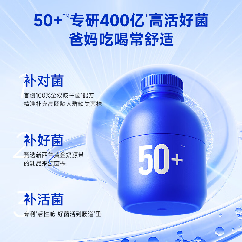 万益蓝（WONDERLAB）益畅通50岁+中老年益生菌成人小蓝瓶400亿 全双歧杆菌益生菌爸妈 【稳定期】50+中老年益生菌 30瓶*6盒