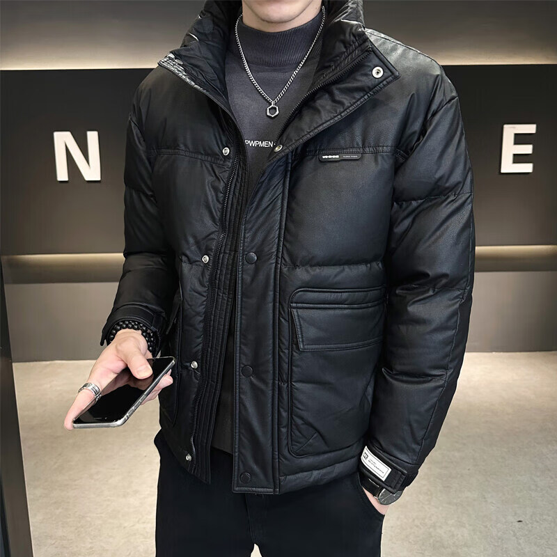 袋鼠（DaiShu）羽絨服男士冬季潮牌帥氣加厚防寒衣服短款冬裝外套男士三防羽絨服 【當(dāng)天發(fā)貨】黑色 M
