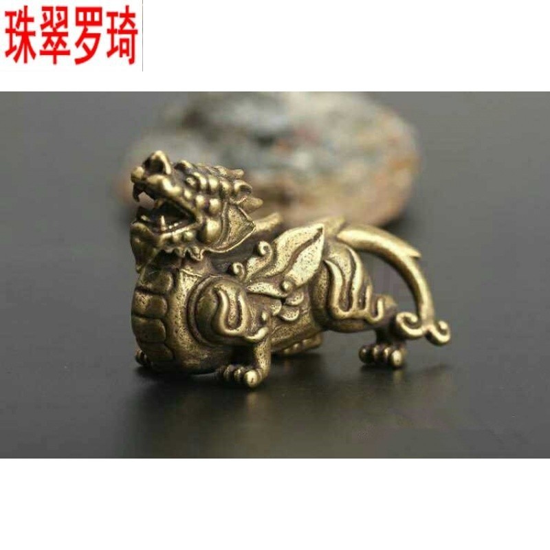 歌胜朗摆件一对黄铜办公室实心貔貅(公母)福麒麟神兽茶宠(30克) 黄铜