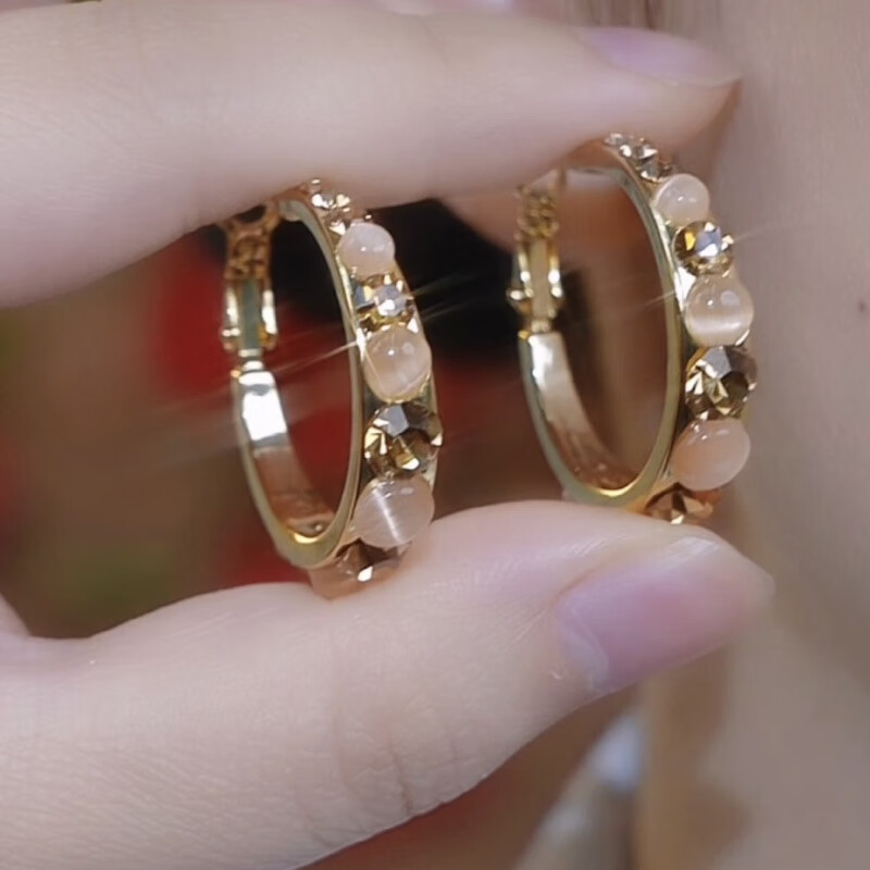 SNQP圆脸大脸适合耳环咖色水钻耳圈s925银针耳环新款潮韩 925银针直径4cm