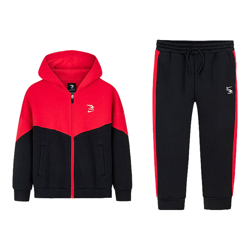 NIKE3BRAND 耐克男女童開襟衛(wèi)衣+褲子2件套冬季加絨保暖兒童套裝