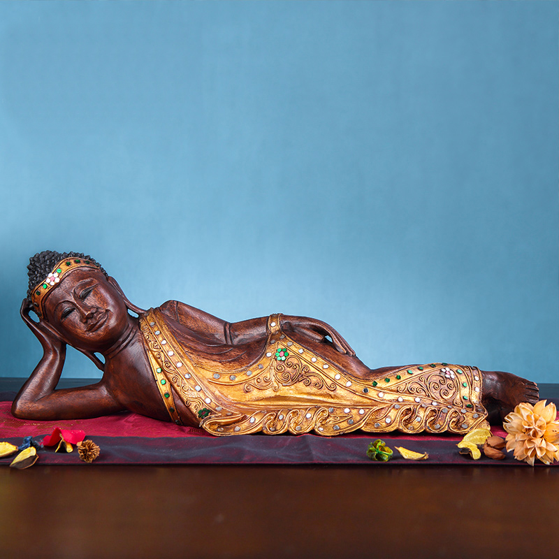 泰域 泰国卧佛桌面禅意摆件工艺品 睡佛手工木雕摆设装饰品 东南亚