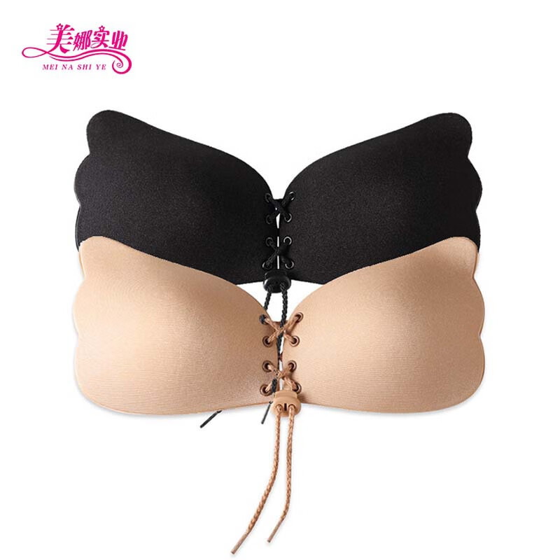 【直发】拉拉女神隐形文胸羽翼隐形内无钢圈拉绳硅胶隐形胸贴婚纱 黑色裸货(1件装) 均码 A